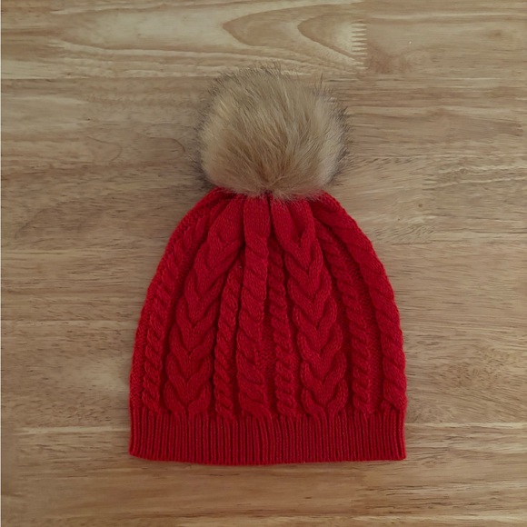 J.Crew red pompom beanie, like new - Picture 1 of 2